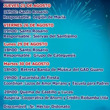 Programa de Fiesta Parroquia Santa Rosa de Lima Riobamba 2022